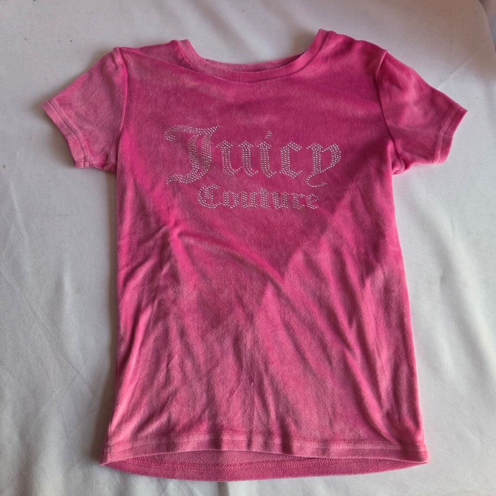 Juicy Couture Pinkโ Velour Rhinestone Logo Sleepwear Tee Shirt Girls Size 10